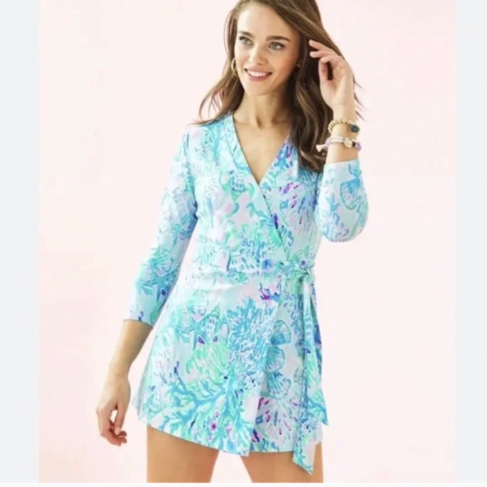 NWT- Lilly Pulitzer Karle Wrap Romper- Amethyst Tin- Large